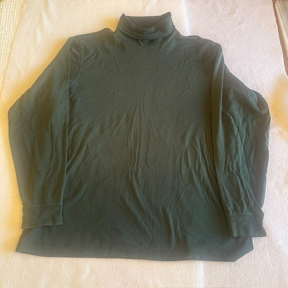 Lands End Turtleneck Long Sleeve Mens Dark Green XL Cotton Stretch Casual Shirt